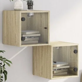 Mesitas noche con puertas vidrio 2 uds roble Sonoma 35x37x35 cm de , Mesitas de noche - Ref: Foro24-836467, Precio: 59,44 €, ...