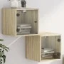 Nachttische mit Glastüren 2 Einheiten Sonoma-Eiche 35x37x35 cm von , Nachttische - Ref: Foro24-836467, Preis: 59,44 €, Rabatt: %