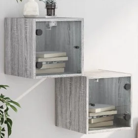 Nachttische mit Glastüren 2 Einheiten grau Sonoma 35x37x35 cm von , Nachttische - Ref: Foro24-836473, Preis: 54,01 €, Rabatt: %