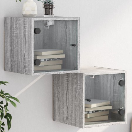 Nachttische mit Glastüren 2 Einheiten grau Sonoma 35x37x35 cm von , Nachttische - Ref: Foro24-836473, Preis: 54,75 €, Rabatt: %