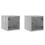 Mesitas noche con puertas vidrio 2 uds gris Sonoma 35x37x35 cm de , Mesitas de noche - Ref: Foro24-836473, Precio: 54,01 €, D...