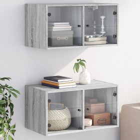 Mueble pared puertas de vidrio 2 uds gris Sonoma 68,5x37x35 cm de , Taquillas y armarios de almacenamiento - Ref: Foro24-8365...