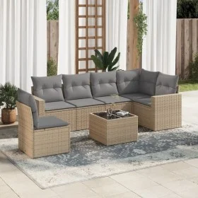 7-piece garden sofa set and beige synthetic rattan cushions by , Garden sets - Ref: Foro24-3219029, Price: 441,53 €, Discount: %