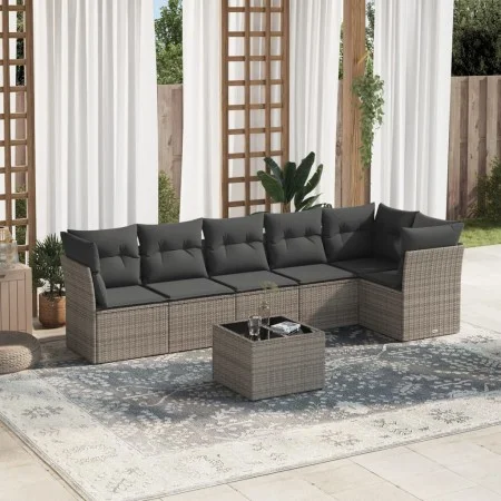 7-piece garden sofa set with gray PE rattan cushions by , Garden sets - Ref: Foro24-3217670, Price: 410,88 €, Discount: %