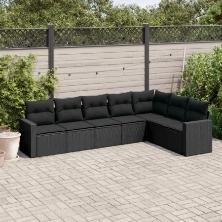 7-piece garden dining set and black synthetic rattan cushions by , Modular outdoor sofas - Ref: Foro24-3251382, Price: 474,78...