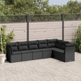 7-teiliges Garten-Essset und schwarze Kissen aus synthetischem Rattan von , Gartensets - Ref: Foro24-3217735, Preis: 460,38 €...