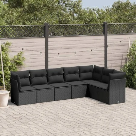 7-piece garden dining set and black synthetic rattan cushions by , Garden sets - Ref: Foro24-3217735, Price: 460,85 €, Discou...