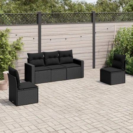 5-piece garden furniture set and black synthetic rattan cushions by , Modular outdoor sofas - Ref: Foro24-3251122, Price: 326...