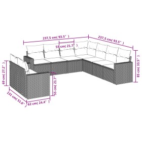 Set de sofás de jardín 9 pzas con cojines ratán sintético beige