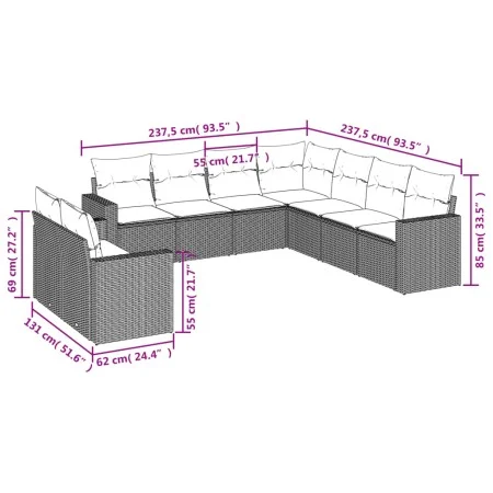 9-piece garden sofa set with beige synthetic rattan cushions by , Modular outdoor sofas - Ref: Foro24-3251486, Price: 688,84 ...