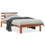 Bed frame with wax brown pine wood headboard 90x200 cm by , Beds and slatted bases - Ref: Foro24-844271, Price: 74,54 €, Disc...