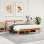 Bed frame with wax brown pine wood headboard 120x200 cm by , Beds and slatted bases - Ref: Foro24-844273, Price: 95,46 €, Dis...