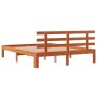 Bed frame with wax brown pine wood headboard 120x200 cm by , Beds and slatted bases - Ref: Foro24-844273, Price: 96,33 €, Dis...