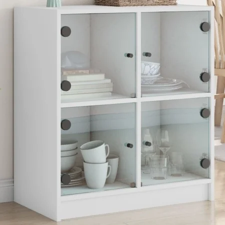 Armario auxiliar con puertas de vidrio blanco 68x37x75,5 cm de , Aparadores - Ref: Foro24-836378, Precio: 66,65 €, Descuento: %