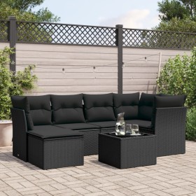 Set de comedor de jardín 7 pzas y cojines ratán sintético negro de , Conjuntos de jardín - Ref: Foro24-3217955, Precio: 422,0...