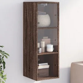 Wall cabinet oak brown glass doors 35x37x100 cm by , Lockers and storage cabinets - Ref: Foro24-836489, Price: 64,44 €, Disco...