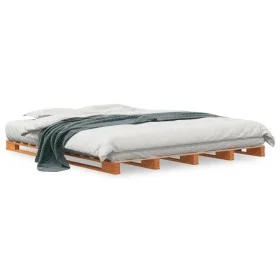 Cama de palets madera maciza de pino marrón cera 180x200 cm de , Camas y somieres - Ref: Foro24-844458, Precio: 205,28 €, Des...
