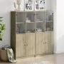 Shelving unit with Sonoma oak wood doors 136x37x142 cm by , Bookcases and shelves - Ref: Foro24-3206526, Price: 266,18 €, Dis...