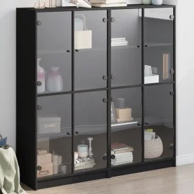 Black engineered wood shelving unit with doors 136x37x142 cm by , Bookcases and shelves - Ref: Foro24-3206518, Price: 253,40 ...