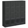 Black engineered wood shelving unit with doors 136x37x142 cm by , Bookcases and shelves - Ref: Foro24-3206518, Price: 256,52 ...