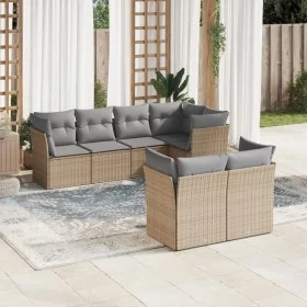 7-teiliges Gartensofa-Set und beigefarbene synthetische Rattankissen von , Gartensets - Ref: Foro24-3217899, Preis: 450,59 €,...