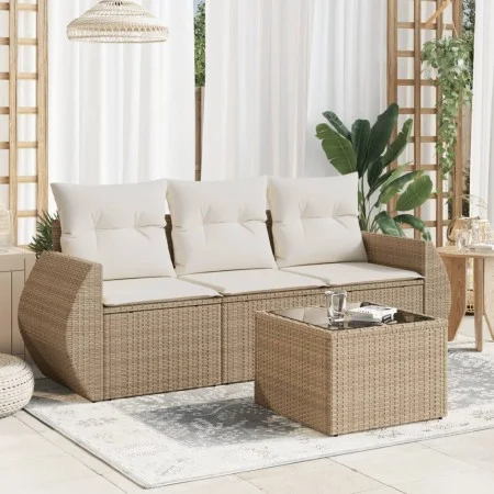 Garden sofa set with cushions 4 pieces beige synthetic rattan by , Garden sets - Ref: Foro24-3221067, Price: 332,99 €, Discou...