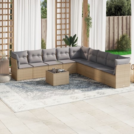 Gartensofa-Set mit beigen Kissen, 10-teilig, synthetisches Rattan von , Gartensets - Ref: Foro24-3249628, Preis: 631,18 €, Ra...