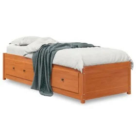 Wax brown solid pine wood sofa bed 90x190 cm by , Beds and slatted bases - Ref: Foro24-844479, Price: 191,48 €, Discount: %