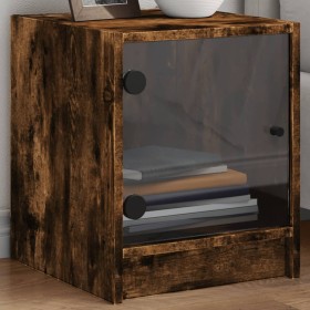 Nachttische mit Glastür, 2 Stück, geräucherte Eiche, 35 x 37 x 42 cm von , Nachttische - Ref: Foro24-836352, Preis: 40,20 €, ...