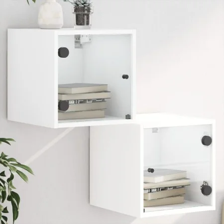 Bedside tables with glass doors 2 pcs white 35x37x35 cm by , Nightstands - Ref: Foro24-836463, Price: 51,82 €, Discount: %