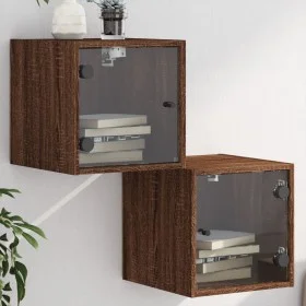 Nachttische mit Glastüren, 2 Einheiten, braune Eiche, 35 x 37 x 35 cm von , Nachttische - Ref: Foro24-836475, Preis: 54,01 €,...