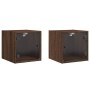 Mesitas noche con puertas vidrio 2 uds roble marrón 35x37x35 cm de , Mesitas de noche - Ref: Foro24-836475, Precio: 54,68 €