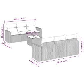 Set de sofás de jardín 7 piezas con cojines ratán PE gris