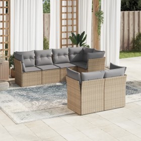 Set sofás de jardín 7 piezas y cojines ratán sintético beige