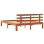 Bed frame with wax brown pine wood headboard 140x190 cm by , Beds and slatted bases - Ref: Foro24-844270, Price: 99,92 €, Dis...