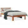 Bed frame with wax brown pine wood headboard 100x200 cm by , Beds and slatted bases - Ref: Foro24-844272, Price: 78,21 €, Dis...