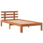 Bed frame with wax brown pine wood headboard 100x200 cm by , Beds and slatted bases - Ref: Foro24-844272, Price: 78,21 €, Dis...