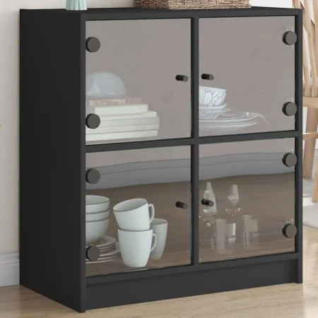 Armario auxiliar con puertas de vidrio negro 68x37x75,5 cm de , Aparadores - Ref: Foro24-836379, Precio: 76,74 €, Descuento: %