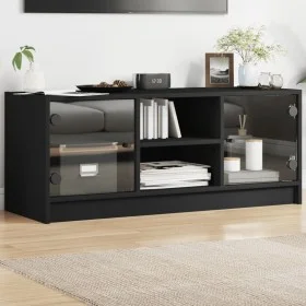 TV stand with black glass doors 102x37x42 cm by , TV Furniture - Ref: Foro24-836372, Price: 64,88 €, Discount: %