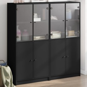 Engineered wood bookcase with black doors 136x37x142 cm by , Bookcases and shelves - Ref: Foro24-3206525, Price: 258,19 €, Di...