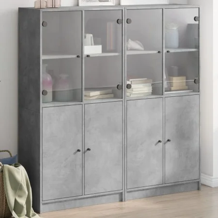 Shelf with gray engineered wood doors 136x37x142 cm by , Bookcases and shelves - Ref: Foro24-3206527, Price: 288,62 €, Discou...