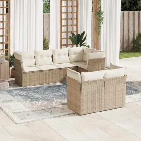 Set of 7-piece garden sofas and beige synthetic rattan cushions by , Garden sets - Ref: Foro24-3217898, Price: 522,02 €, Disc...