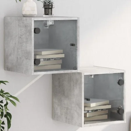 Nachttische mit Glastüren 2 Stk. Betongrau 35x37x35 cm von , Nachttische - Ref: Foro24-836469, Preis: 37,24 €, Rabatt: %