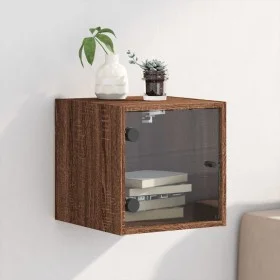 Bedside table with brown oak glass door 35x37x35 cm by , Nightstands - Ref: Foro24-836474, Price: 33,87 €, Discount: %