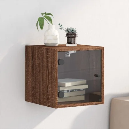 Bedside table with brown oak glass door 35x37x35 cm by , Nightstands - Ref: Foro24-836474, Price: 33,87 €, Discount: %
