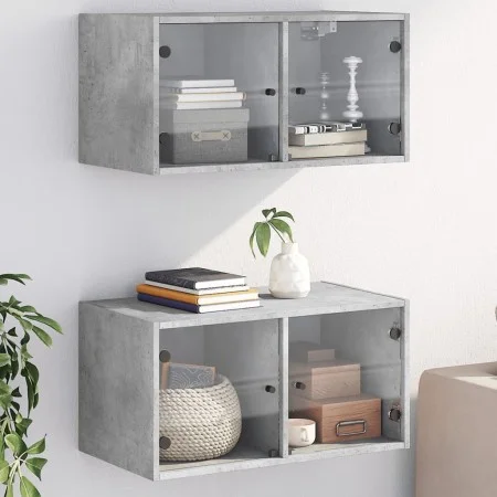 Mueble pared puertas vidrio 2 uds gris hormigón 68,5x37x35 cm by , Lockers and storage cabinets - Ref: Foro24-836504, Price: ...
