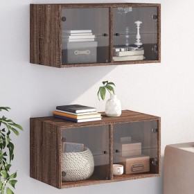 Wandmöbel Glastüren 2 Stk. braune Eiche 68,5x37x35 cm von , Schließfächer und Lagerschränke - Ref: Foro24-836510, Preis: 80,6...
