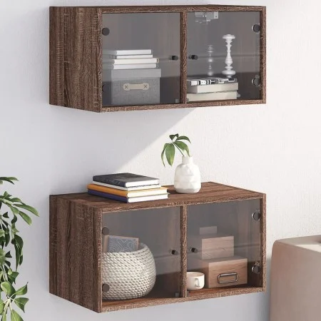 Wandmöbel Glastüren 2 Stk. braune Eiche 68,5x37x35 cm von , Schließfächer und Lagerschränke - Ref: Foro24-836510, Preis: 79,6...
