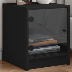 Mesita de noche con puerta de vidrio negro 35x37x42 cm de , Mesitas de noche - Ref: Foro24-836345, Precio: 33,13 €, Descuento: %