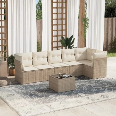 Gartensofagarnitur 7-teilig mit Kissen aus synthetischem Rattan in Beige. von , Gartensets - Ref: Foro24-3217668, Preis: 456,...